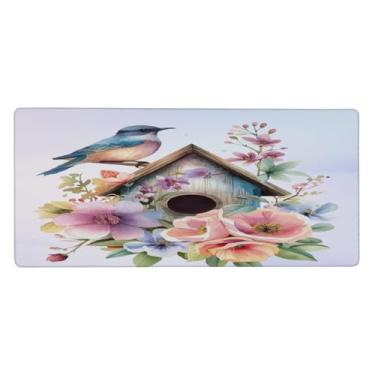 Imagem de Tapete de rato grande com flores para casa de pássaros, à prova d'água, tapete protetor de mesa estendido para computador, base de borracha antiderrapante para escritório, computador, teclado, laptop