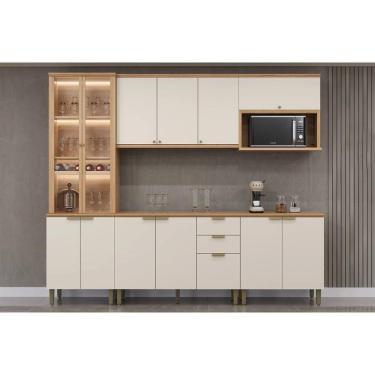 Imagem de Kit Cozinha Modulada 5 Peças Selene (2aéreos+2balcões+1paneleiro) Cp06 Jequitiba-off White Fosco - Linea Brasil