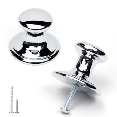 Imagem de YAGU Pacote com 10 maçanetas de armário de cozinha cromadas polidas com base grande de 4,6 cm maçanetas de gaveta de cômoda sólida níquel polido ferragens modernas puxadores de prata brilhante para