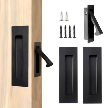 Imagem de ATSKIM Puxadores de porta de bolso deslizantes embutidos de aço inoxidável puxador de porta embutido moderno puxador de dedo nivelado para armários banheiro varanda escritório celeiro (preto)
