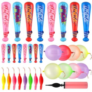 Imagem de Kit inflável de festa de 33 peças, 16 tacos de beisebol, 16 balões de soco e 1 inflador para aniversários, carnavais e bolsas de brinde com tema de herói