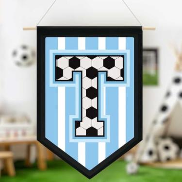 Imagem de Faixa de lona de parede pendurada de futebol, faixa azul do alfabeto, faixa de flâmula, decoração de arte de parede para sala de aula, quarto de menino, Copa do Mundo FIFA Jersey futebol entusiasta