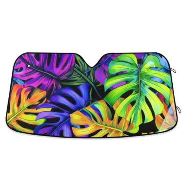 Imagem de Persiana colorida personalizada Monstera Leaves Vivid Car Sun Shade Dobrável Universal Truck Auto Car Shade para para-brisa dianteiro S, 134.6 cm x 59.7 cm