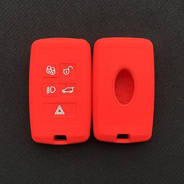 Imagem de CSHU Porta-chaves de silicone com 5 botões Capa para porta-chaves do carro Porta-chaves com anel Bolsa para chaves, apto para Land Rover Range Rover Sport Evoque Discovery Discovery, vermelho