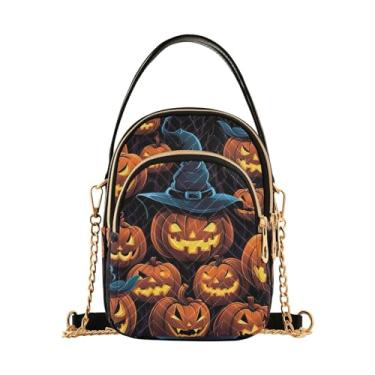 Imagem de Abóboras e folhas em bolsa de ombro preta com zíper, transversal feminina, bolsa transversal para mulheres, Abóboras em preto - 1, One Size