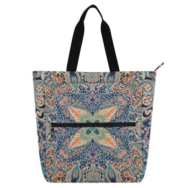Imagem de GAIGEO Bolsa feminina colorida floral geométrica Paisley bolsa de trabalho lona faculdade escola bolsas bolsas professores amantes de livros