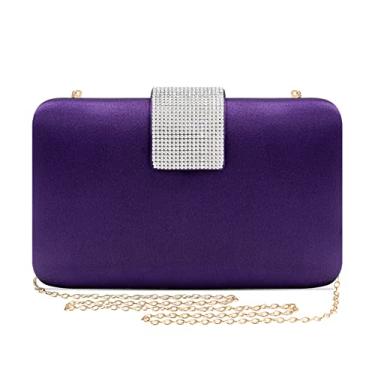 Imagem de Mulian LilY Bolsas de noite de strass de cetim para festa nupcial clutch para mulheres formatura clutch, Roxo - 1
