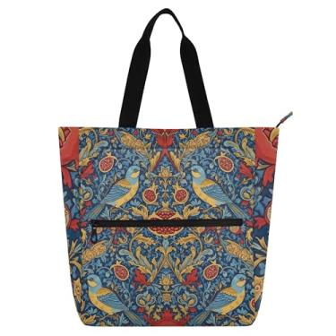 Imagem de GAIGEO Elegante bolsa feminina floral colorida para trabalho, lona, escola, com zíper, bolsa de professores com compartimentos