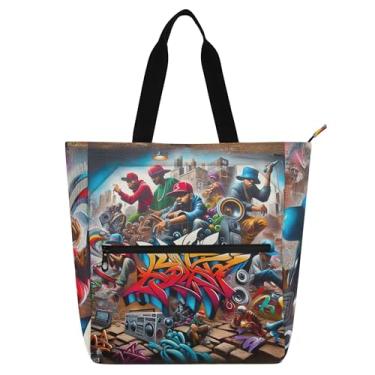 Imagem de Hip Hop Graffiti Urban Art Work Tote Bags for Women Canvas Zipper Tote Beach Bag Messenger Handbags Book Lovers Gifts