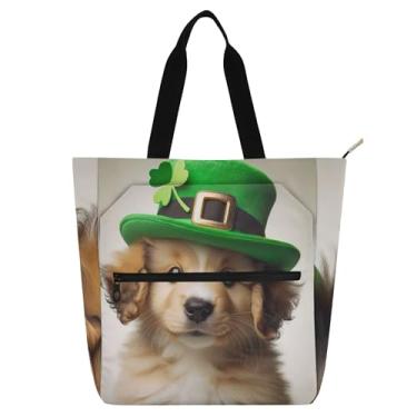 Imagem de GAIGEO Bolsa feminina St Patricks Dog para trabalho, lona, praia, livro, com zíper, presente para professores, para amantes de livros
