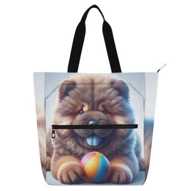 Imagem de Bolsa feminina Chow Chow Dog Cute Puppy Work Tote de lona com zíper bolsa de praia para professores bolsas de presente para amantes de livros