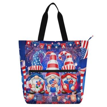Imagem de Bolsa feminina American Gnomos Independence Day, bolsa de tecido de lona, bolsas de mão para professores universitários com compartimentos