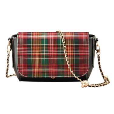 Imagem de GAIGEO Bolsa tiracolo de couro Scotland Tartan, bolsa tiracolo de couro sintético, bolsas transversais de couro para mulheres, Xadrez vermelho e verde tartã-1, One Size