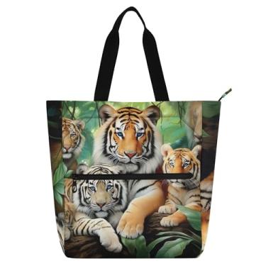 Imagem de Bolsa feminina Tiger Family Jungle para trabalho, lona, faculdade, escola, bolsas, professores, livros, presentes