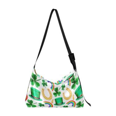 Imagem de Bolsa Hobo Dia de São Patrício em aquarela com zíper, bolsa tiracolo de couro masculina, bolsa de couro grande transversal, Aquarela Dia de São Patrício, One Size