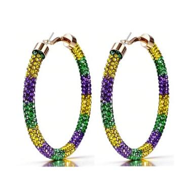 Imagem de Brincos de carnaval feminino de carnaval com contas e contas pendentes de strass para carnaval, vestido de carnaval, fantasia para acessórios de festa, Medium, Metal, Sem pedra preciosa