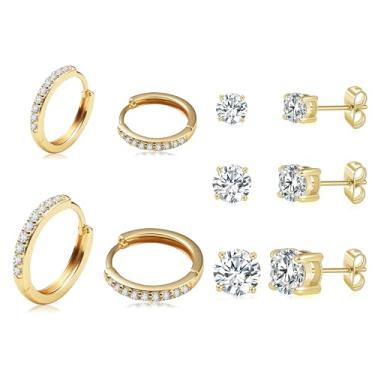 Imagem de Gemsme Brincos de argola de ouro para mulheres – Brincos de argola banhados a ouro 18 K, zircônia cúbica, hipoalergênico, cartilagem delicada para joias, Latão, Zircônia cúbica