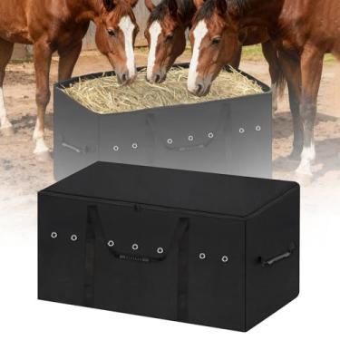 Imagem de Klmnop Bolsa de armazenamento de feno à prova d'água, 900D 104 x 38 x 43 cm, grande bolsa de armazenamento de fardos de feno para cavalos, sacolas para bovinos cabras e ovelhas (preto)