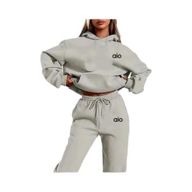 Imagem de Conjunto De Moletom Com Capuz Monocromático Feminino De Alta Qualidade