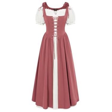Imagem de Scarlet Darkness Fantasia renascentista feminina camponesa medieval roupa de fada pirata vestido maxi manga curta rosa profundo P