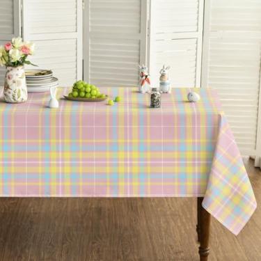 Imagem de Horaldaily Toalha de mesa retangular de Páscoa, 152 x 213 cm, xadrez rosa, lavável, para decoração de festa, piquenique, jantar
