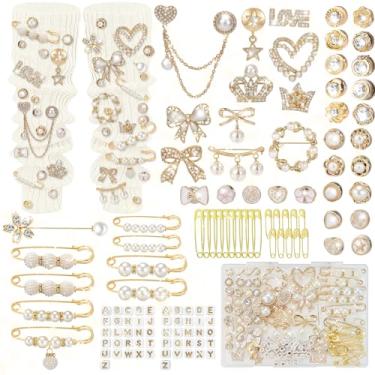 Imagem de Kit de 132 peças de amuletos de meias de lixo, broches e alfinetes para mulheres, pingentes de sapato com pinos de segurança de pérola e botões de broche, acessórios para meninas adolescentes DIY para