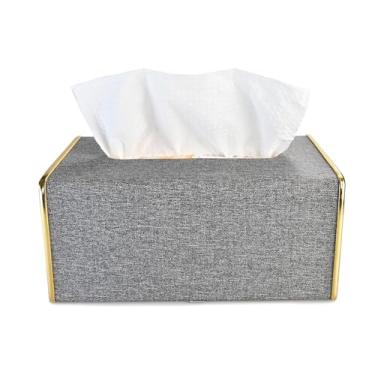 Imagem de Capa retangular para caixa de lenços de couro PU, suporte de lenços decorativo retangular, suporte de lenços de papel para casa, escritório, carro, com fundo magnético, organizador de lenços faciais