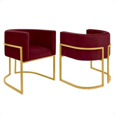 Imagem de Kit 2 Poltronas para Recepção - Conjunto Decorativo para Clínica, Consultório e Sala de Espera, Confortável e Moderno(bordo,dourado)