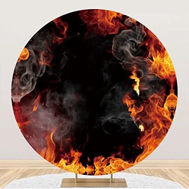 Imagem de Baocicco Capa de fundo redonda de chama rugindo de 1,8 m, preto e vermelho, chamas de fogo, polêster, casamento, festa de aniversário, atividades internas e externas, adereços de vídeo on-line