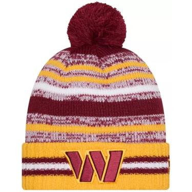 Imagem de New Era Washington Commanders Sideline Sport Gold Striped Cuffed Football Knit Beanie Hat Pom - NFL Cheer Cuff Knit Cap