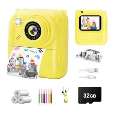 Imagem de Câmera de impressão instantânea para crianças, câmera de vídeo 1080p com 3 rolos de impressão, cartão de 32 GB e capa fofa, presente para meninas e meninos de 3 a 12 anos, câmera digital infantil com