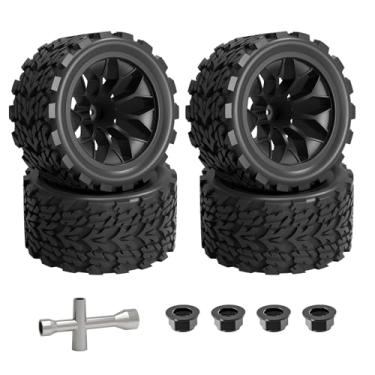 Imagem de Hosim 4pcs 12mm Hex Wheels & Tires for RIAARIO/AMORIL 1/10 RC Truck, Compatible with Traxxas Rustler Stampede 2wd 4x4 vxl for Redcat RC Car Tires and Wheels Upgraded Parts 4.66 OD x 2.23 Width Tire