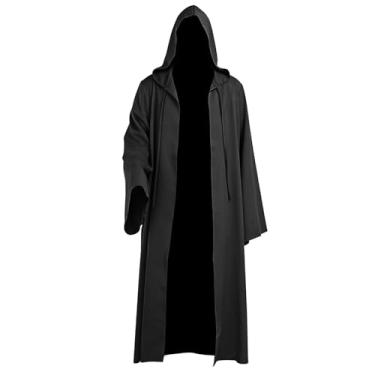 Imagem de TZIISOA Roupão masculino com capuz cosplay adulto túnica longa capa festa fantasia (Z3921DBK, GG)