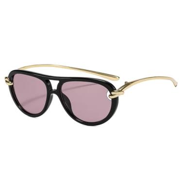 Imagem de Óculos de Sol UV400 - Armação Oval Vazada de Metal com Ponte Dupla para Homens e Mulheres, Ideais para Esportes ao Ar Livre, Corrida e Ciclismo, nas Cores Preto e Roxo