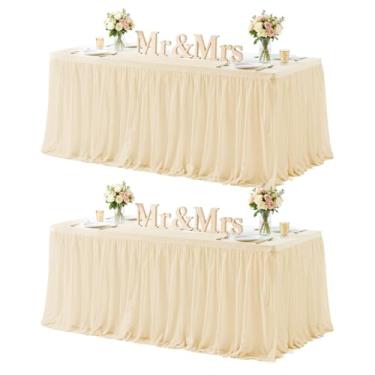 Imagem de HB HBB MAGIC Toalha de mesa champanhe elastano toalha de mesa de tule ajustável de 1,8 m, saia de mesa retangular, toalhas de mesa elásticas, capas de festa, banquete, aniversário, chá de bebê