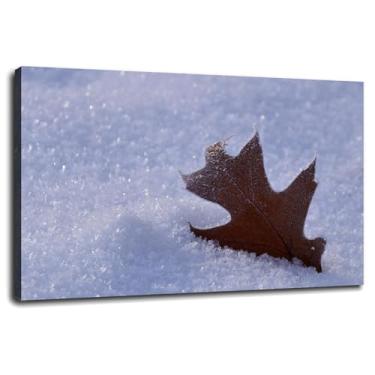 Imagem de Arte de parede de neve folhas impressão em tela pôster para casa conjunto de 1 decorações com moldura 76.2 cm x 50.8 cm