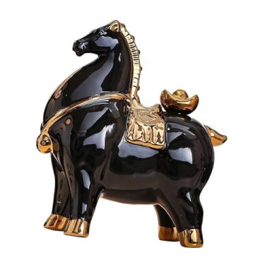 Imagem de Generic Estatueta de Cavalo para Mesa, Decoração Feng Shui, Escultura de Cavalo para Lareira, Quarto, Armário, Centro de Mesa, Estante de Livros, Cavalo Preto E Dourado