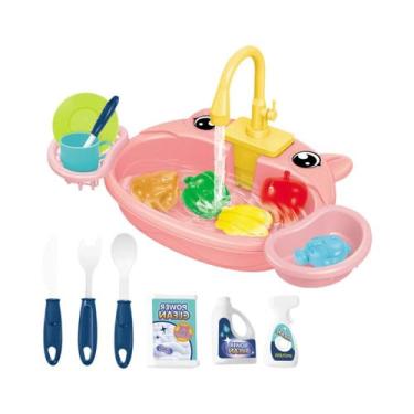 Imagem de Brinquedo De Lava-Louças Elétrico Para Pia De Cozinha Com Água Corrent