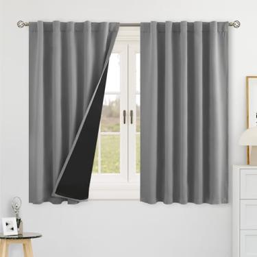 Imagem de BGment Cortinas Curtas Cinza Dove para Janelas, Cortinas com Isolamento Térmico 100% Blackout para Café, Escurecimento de Quarto Inteiro, Bolso de Haste à Prova de Som e Cortinas Traseiras para Quarto