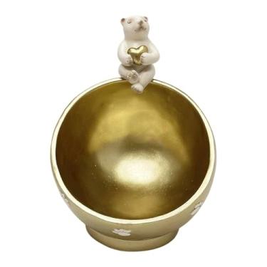 Imagem de KiBcsLic Organizador de mesa em formato de estátua de urso, porta-objetos decorativo para mesas, porta-chaves, porta-joias, porta-biscoitos, porta-bijuterias, Ouro