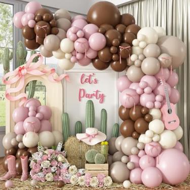 Imagem de Pink Brown Balloon Arch Garland Kit, Cowgirl Rodeo Balloons Dusty Blush Light Pink Brown Nude Sand White Balloons with Ribbon Bow for Boho Baby Shower Western First Rodeo Birthday Party Decorations