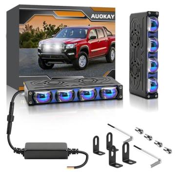 Imagem de AUOKAY 2 luzes de direção para churrasqueira, mini projetor super brilhante, farol de neblina branco/amarelo com lente azul, à prova d'água para off-road/motocicleta/UTV/ATV