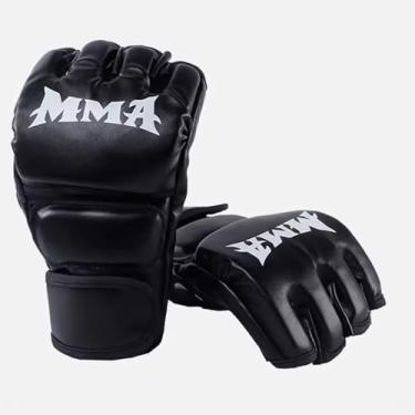 Imagem de Luvas de MMA para Treino de Boxe, Muay Thai e Sparring, Preto com Logo MMA, Couro Sintético, 12cm x 22cm (PRET)