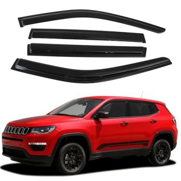 Imagem de Canvcle Viseiras de janela protetores de chuva para acessórios de bússola Jeep 2017-2025, fita de montagem externa na janela lateral defletores de vento viseiras de ventilação persianas à prova de