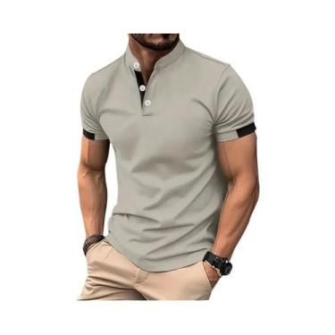 Imagem de Camisa Polo Casual Slim Fit Masculina De Manga Curta Com Gola Alta Par