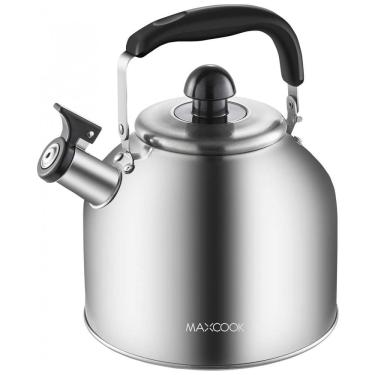 Imagem de Chaleira de Chá 4 Litros em Aço Inoxidável com Apito, MAXCOOK, Prata