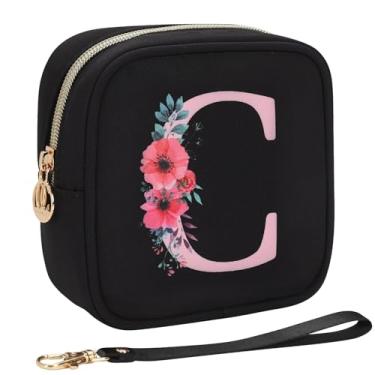 Imagem de Relavel Bolsa de maquiagem pequena inicial para bolsa, presentes personalizados para mulheres, meninas, bolsa de cosméticos de viagem com compartimento para cartão, mini bolsa de batom com alça