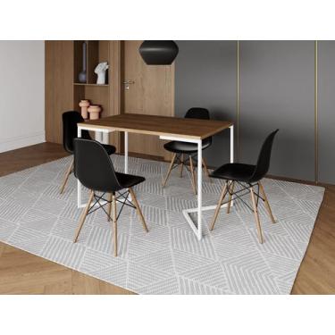Imagem de Mesa de Jantar Industrial Base Ferro Branco em  V  Tampo 137x90 Amendo
