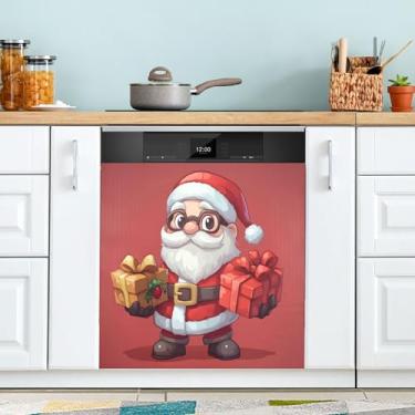 Imagem de SEHANY Linda capa magnética de Papai Noel para lava-louças, adesivos magnéticos decorativos antiarranhões para painel de geladeira e lava-louças, decoração de Natal de cozinha doméstica 58 x 66 cm