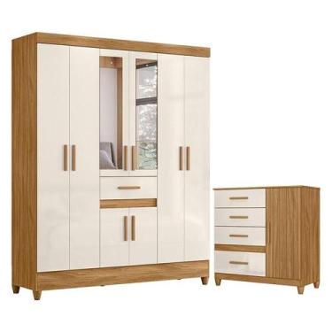 Imagem de Guarda Roupa Casal Portugal com Espelho e Cômoda Vênus com pés Freijó 